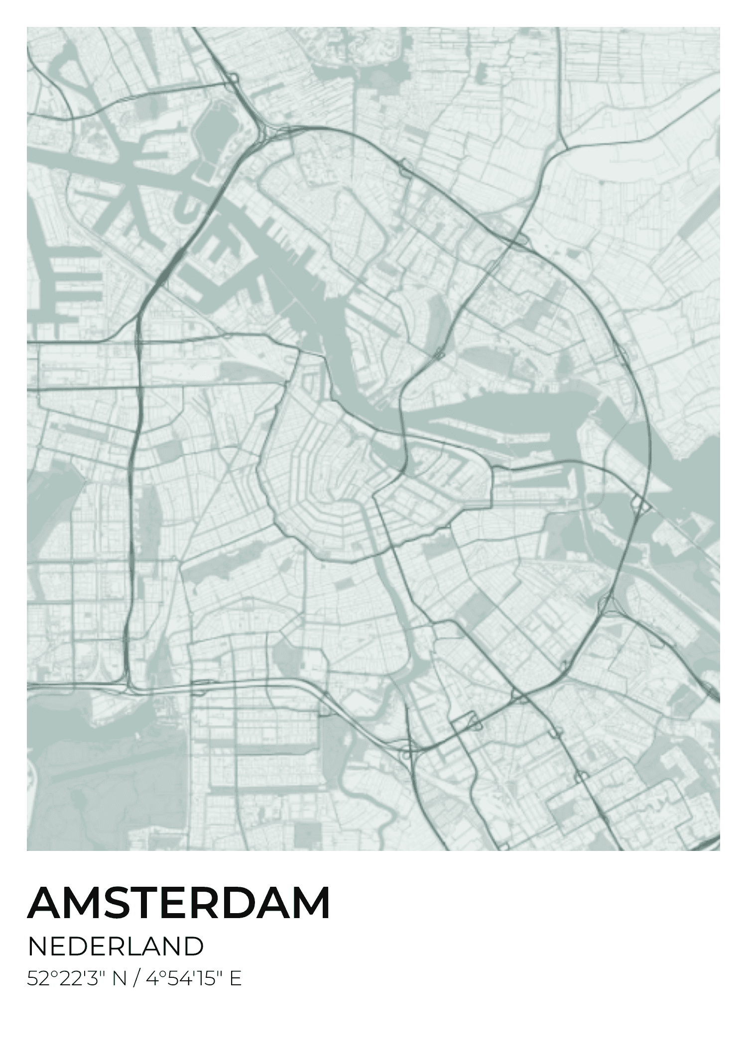 Amsterdam street map poster — Céladon palette