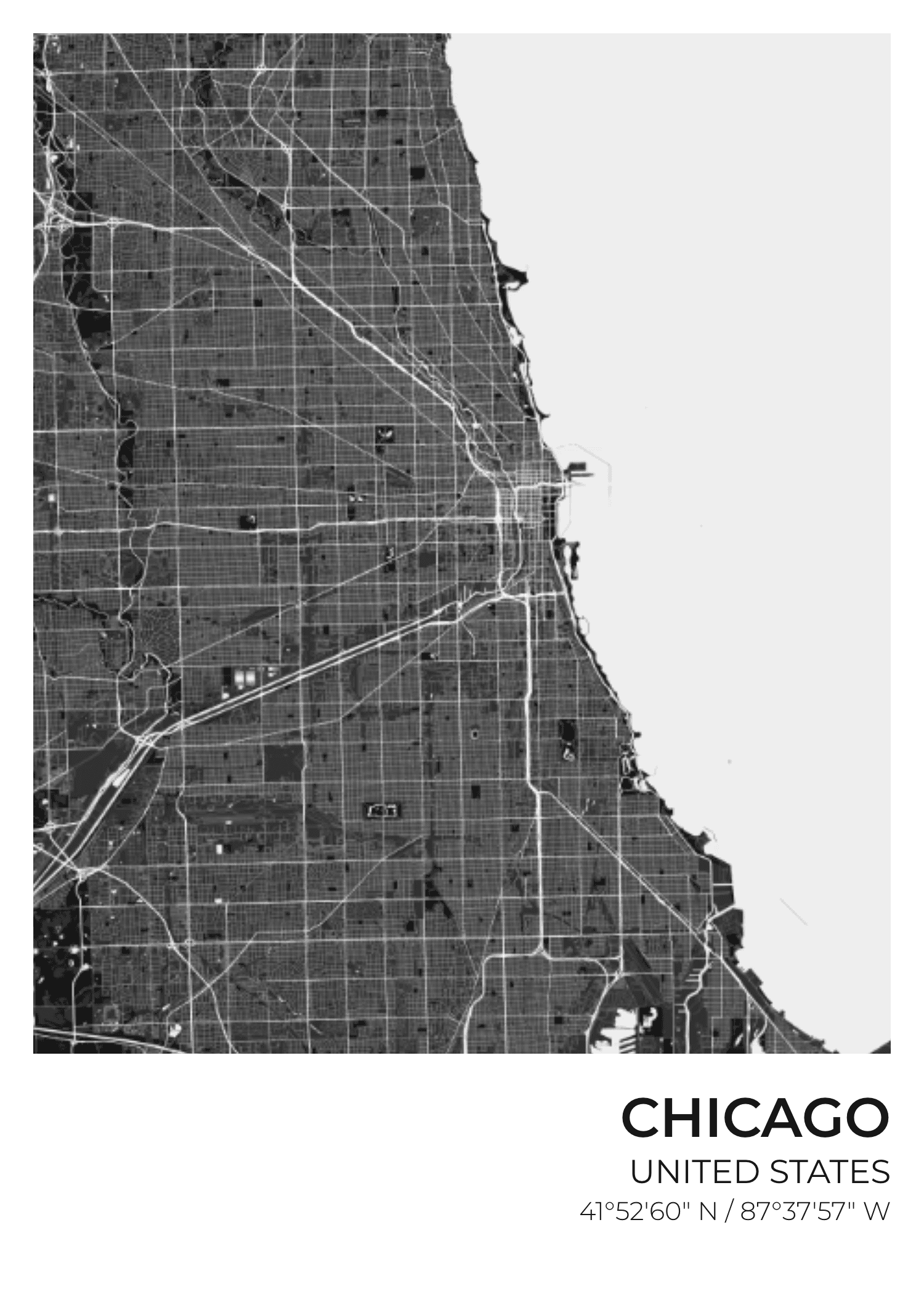Chicago street map poster — Graphite palette