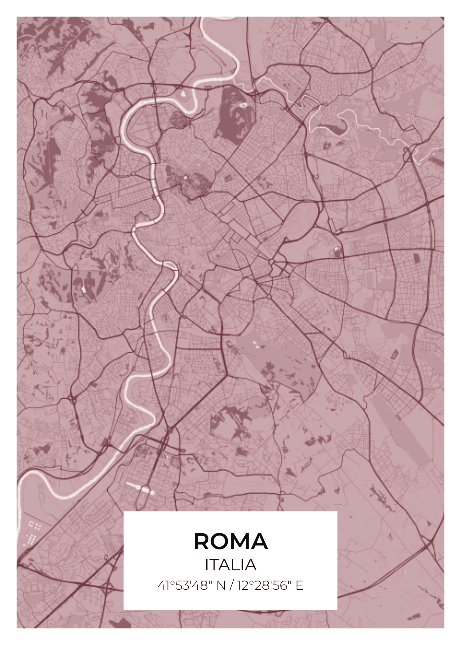 Rome street map poster — Bordeaux palette