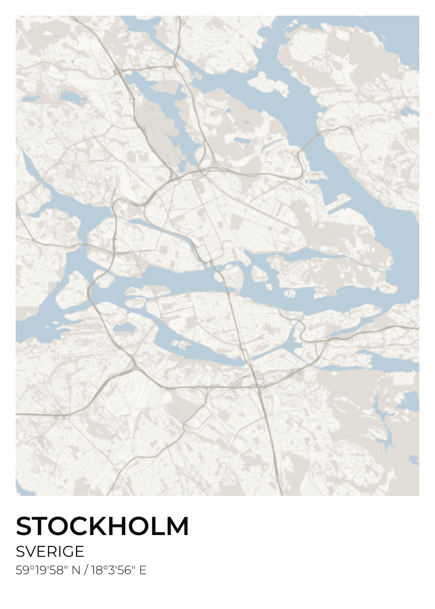Stockholm street map poster — Arctic palette