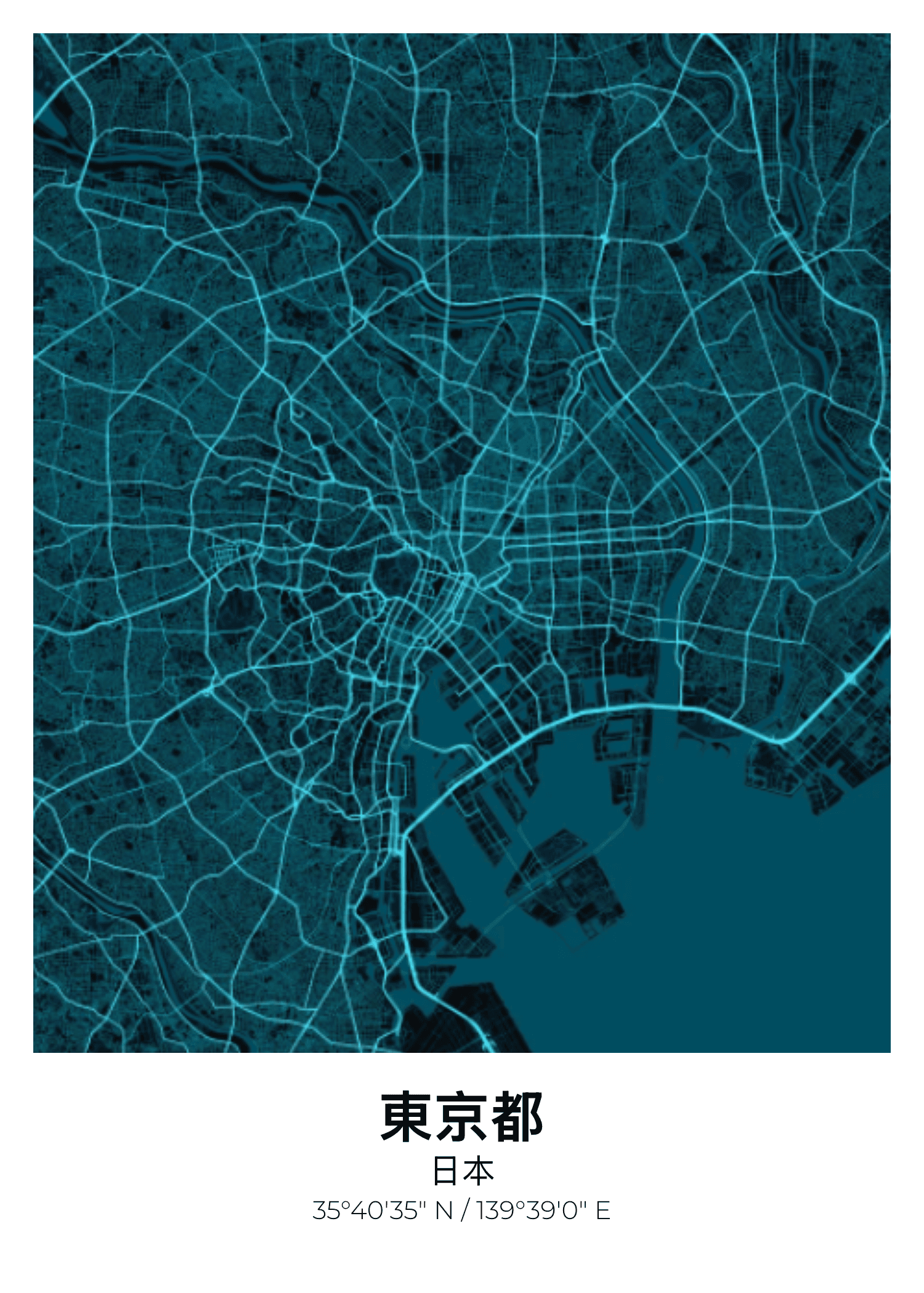 Tokyo street map poster — Neon palette