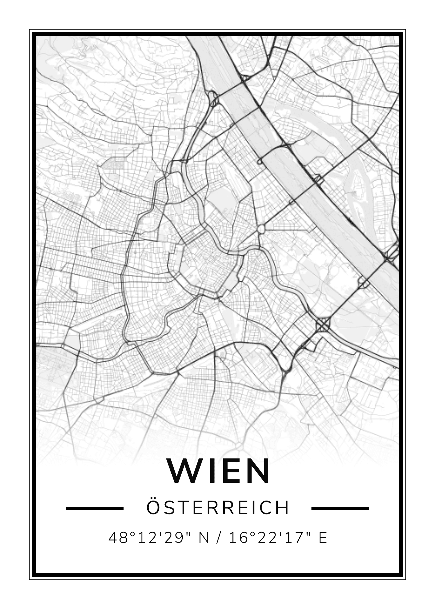 Vienne street map poster — Mono palette