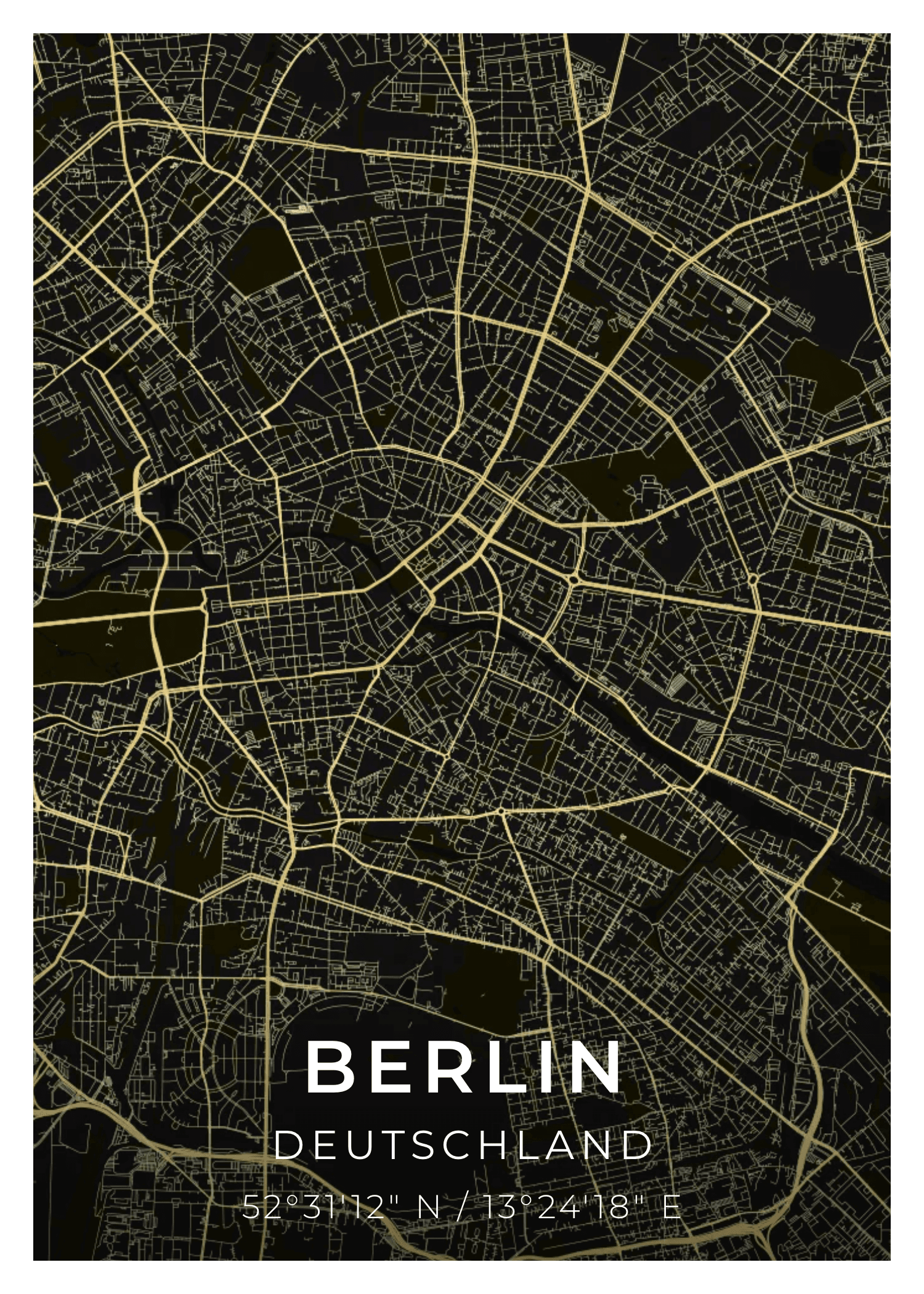 Berlin, Allemagne — Minuit street map poster