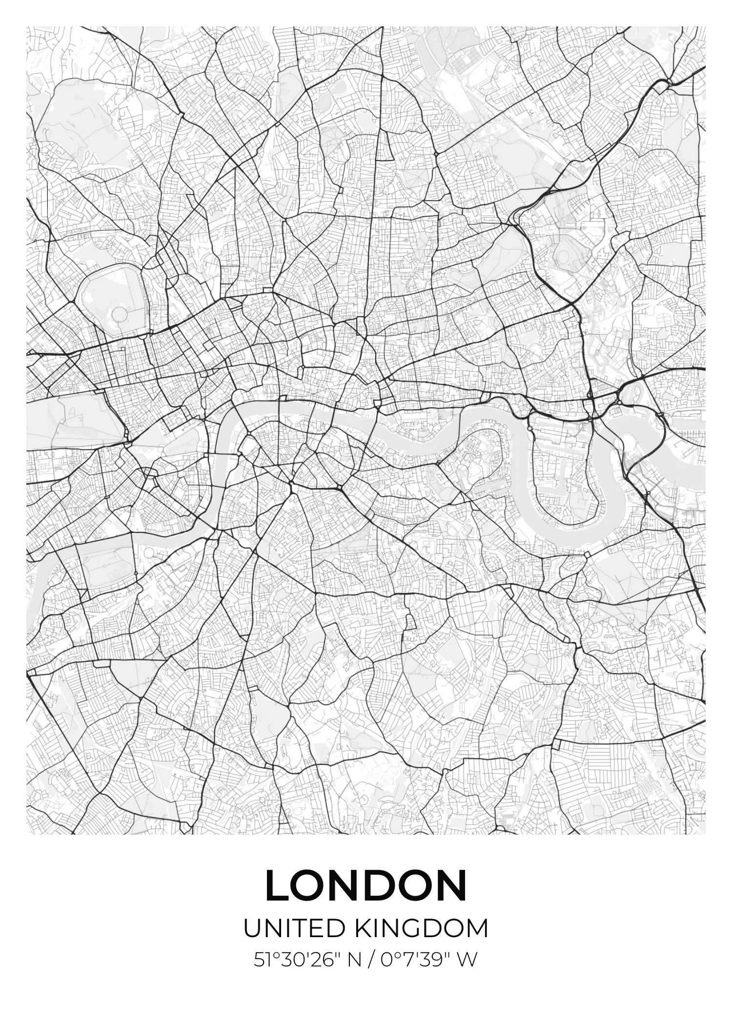 Londres, Royaume-Uni — Mono street map poster